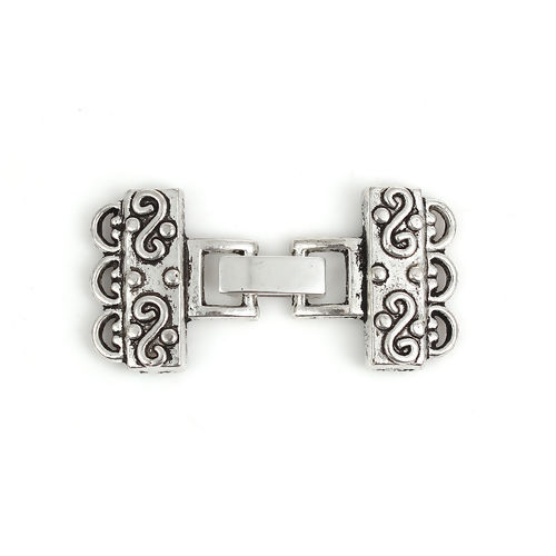 Picture of Zinc Based Alloy Hook Clasps Rectangle Antique Silver Color 46mm x 23mm, 5 Sets