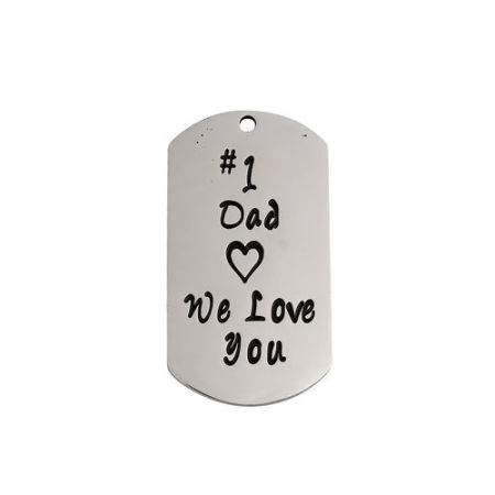 Picture of 201 Stainless Steel Pendants Rectangle Silver Tone Black Message " #1 Dad We Love you " 48mm(1 7/8") x 26mm(1"), 1 Piece