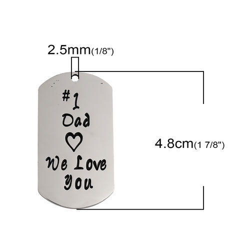 201ステンレス鋼 ペンダント 長方形 シルバートーン 黒 文字" #1 Dad We Love you " 48mm x 26mm、 1 個 の画像