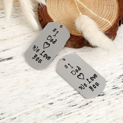 201ステンレス鋼 ペンダント 長方形 シルバートーン 黒 文字" #1 Dad We Love you " 48mm x 26mm、 1 個 の画像