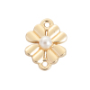 Picture of Zinc Based Alloy Connectors Four Leaf Clover Gold Plated White Imitation Pearl 16mm x 12mm, 10 PCs