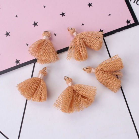 Image de Pendentifs en Polyester Franges Pompons Glands Doré Bleu Clair Env. 30mm x 27mm, 10 Pcs