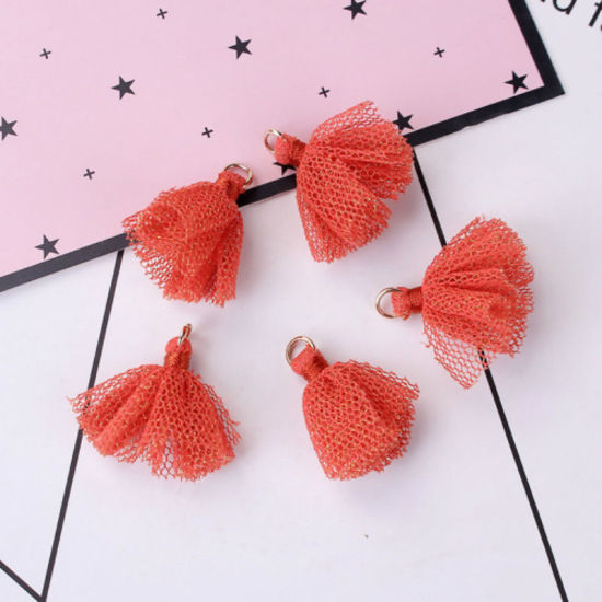 Image de Pendentifs en Polyester Franges Pompons Glands Doré Bleu Clair Env. 30mm x 27mm, 10 Pcs