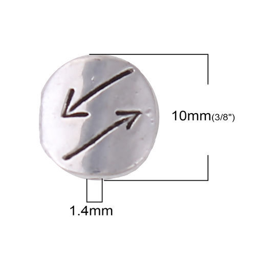 Immagine di Lega di Zinco Separatori Perline Tondo Argento Antico Freccia Scolpisce Circa 10mm Dia, Foro:Circa 1.4mm, 50 Pz