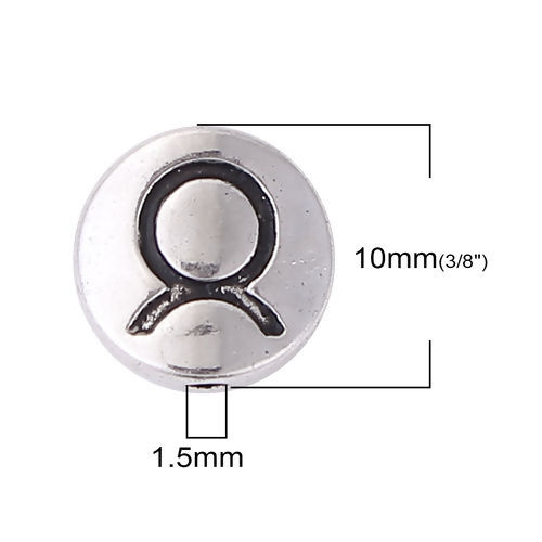 Immagine di Lega di Zinco Separatori Perline Tondo Argento Antico Costellazione Toro Scolpisce Circa 10mm Dia, Foro:Circa 1.5mm, 50 Pz