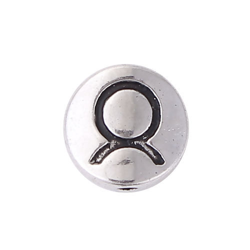 Immagine di Lega di Zinco Separatori Perline Tondo Argento Antico Costellazione Toro Scolpisce Circa 10mm Dia, Foro:Circa 1.5mm, 50 Pz