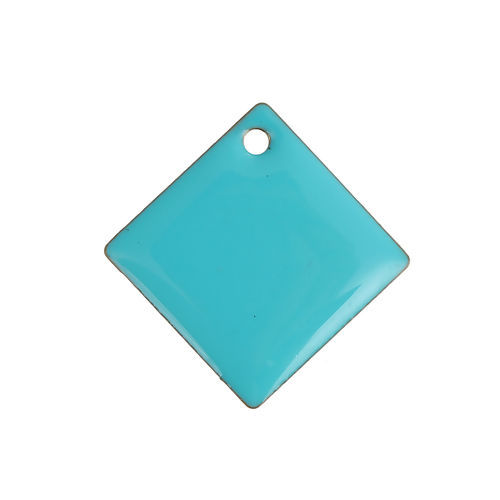 Picture of Brass Enamelled Sequins Charms Rhombus Unplated Blue Enamel 25mm(1") x 25mm(1"), 10 PCs                                                                                                                                                                       