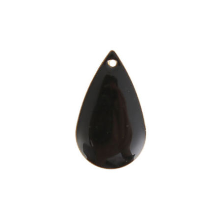Image de Breloques Sequins Emaillés Double Face en Laiton Goutte d'Eau Sans Plaqué Noir Email 21mm x 13mm, 10 Pcs