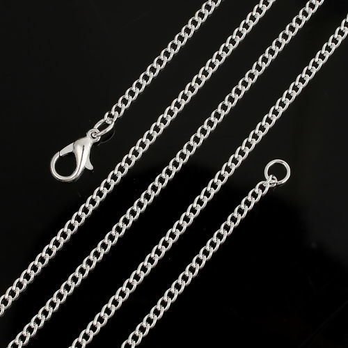 Picture of Iron Based Alloy Link Curb Chain Necklace Silver Plated 51cm(20 1/8") long, Chain Size: 3.4x2.5mm( 1/8" x 1/8"), 1 Packet ( 12 PCs/Packet)
