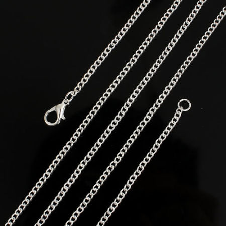 Iron Based Alloy Link Curb Chain Necklace Silver Plated 81cm(31 7/8") long, Chain Size: 3.4x2.5mm( 1/8" x 1/8"), 1 Packet ( 12 PCs/Packet)