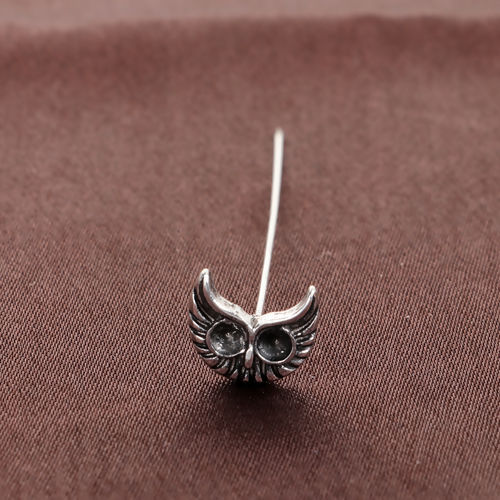 Picture of Zinc Based Alloy Ball Head Pins Antique Silver Color Owl Animal (Can Hold ss16 Pointed Back Rhinestone) 5.5cm(2 1/8") long, 0.7mm (21 gauge), 20 PCs