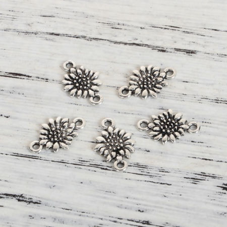 Bild von Zinklegierung Verbinder Sonnenblume Antiksilber 17mm x 11mm, 50 Stück