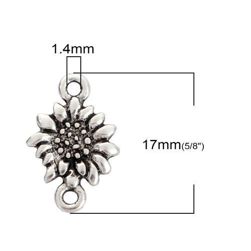Imagen de Zamak Conectores Girasol Plata Antigua 17mm x 11mm, 50 Unidades