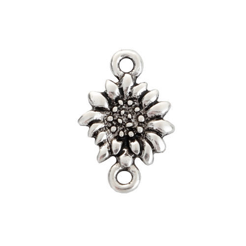 Imagen de Zamak Conectores Girasol Plata Antigua 17mm x 11mm, 50 Unidades