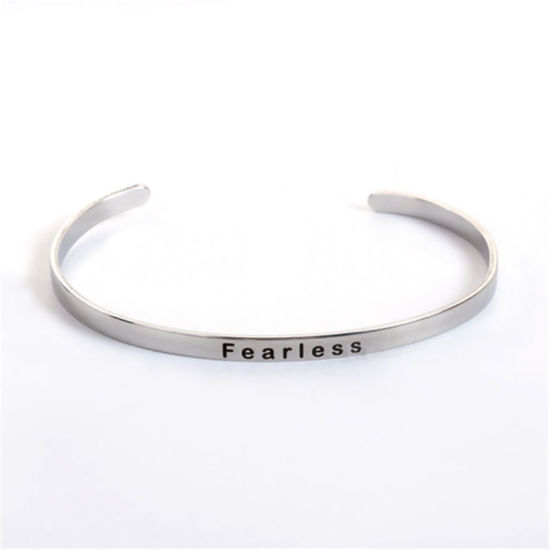 Picture of Stainless Steel Positive Quotes Energy Open Cuff Bangles Bracelets Gold Plated Message " Let Your Light Shine " 16.7cm(6 5/8") long, 1 Piece