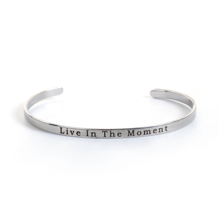 Picture of Stainless Steel Positive Quotes Energy Open Cuff Bangles Bracelets Message 