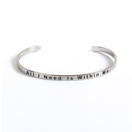 Picture of Stainless Steel Positive Quotes Energy Open Cuff Bangles Bracelets Message 