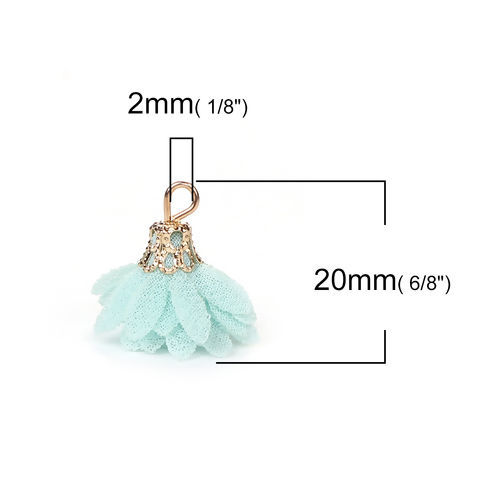 Immagine di Garza Charms Nappine Camelia Oro Placcato Menta Verde Circa 20mm x 20mm, 20 Pz