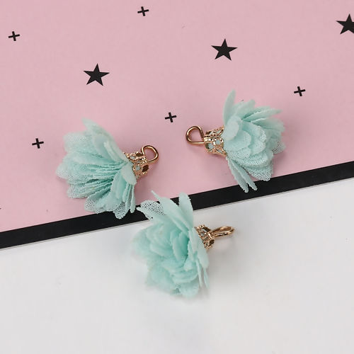 Immagine di Garza Charms Nappine Camelia Oro Placcato Menta Verde Circa 20mm x 20mm, 20 Pz