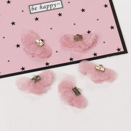 Image de Pendentifs en Organza Franges Pompons Glands Fleurs Doré Rose Env. 35mm x 20mm, 20 Pcs
