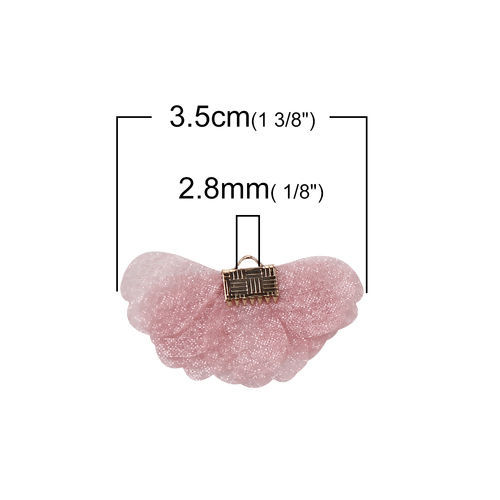 Picture of Organza Tassel Pendants Flower Gold Plated Pink About 35mm(1 3/8") x 20mm( 6/8"), 20 PCs