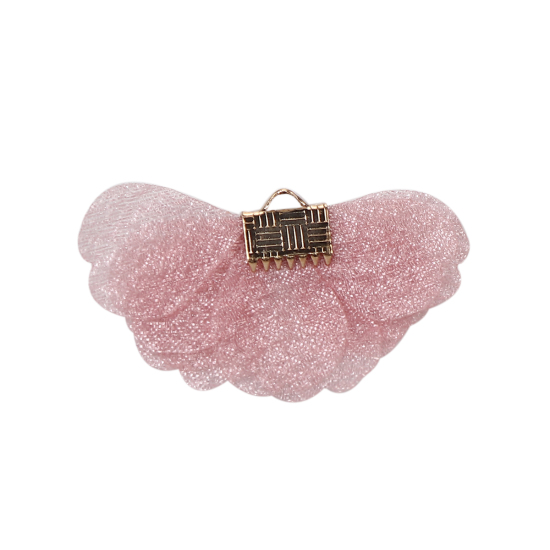 Picture of Organza Tassel Pendants Flower Gold Plated Pink About 35mm(1 3/8") x 20mm( 6/8"), 20 PCs
