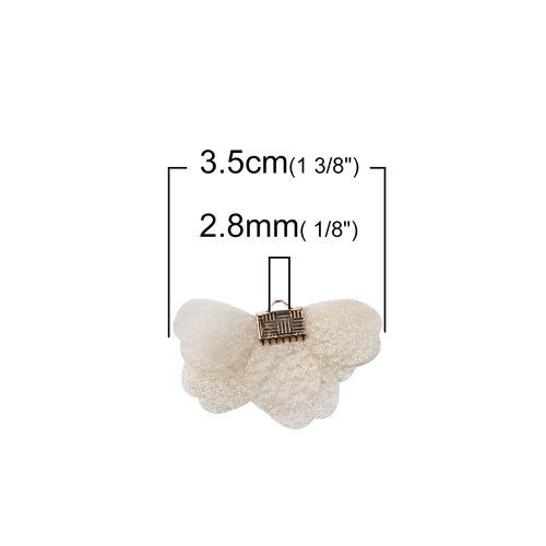 Picture of Organza Tassel Pendants Flower Gold Plated Creamy-White About 35mm(1 3/8") x 20mm( 6/8"), 20 PCs