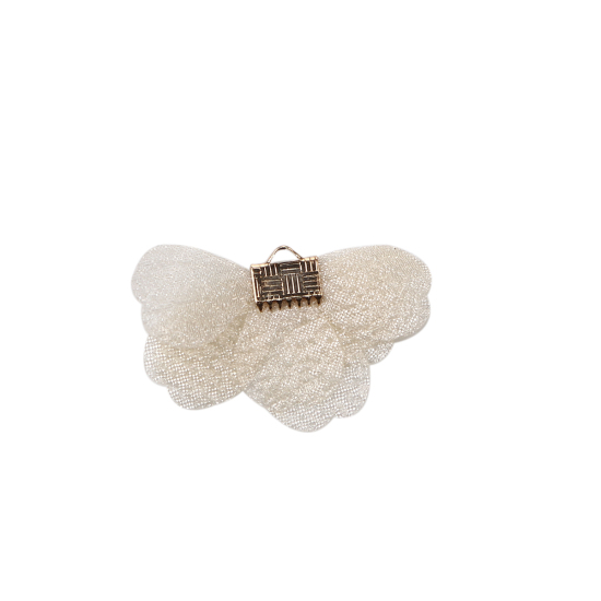 Picture of Organza Tassel Pendants Flower Gold Plated Creamy-White About 35mm(1 3/8") x 20mm( 6/8"), 20 PCs