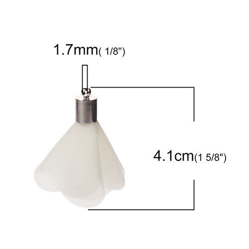 Immagine di Organza Ciondoli Nappine Fiore Tono Argento Bianco Sporco Circa 41mm x 40mm, 10 Pz