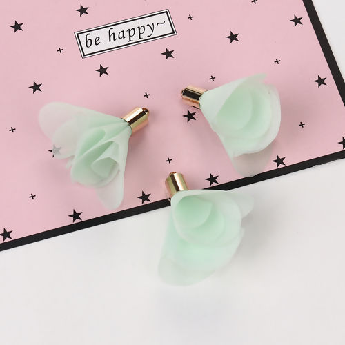 Immagine di Organza Ciondoli Nappine Fiore Oro Placcato Verde Circa 41mm x 40mm, 10 Pz