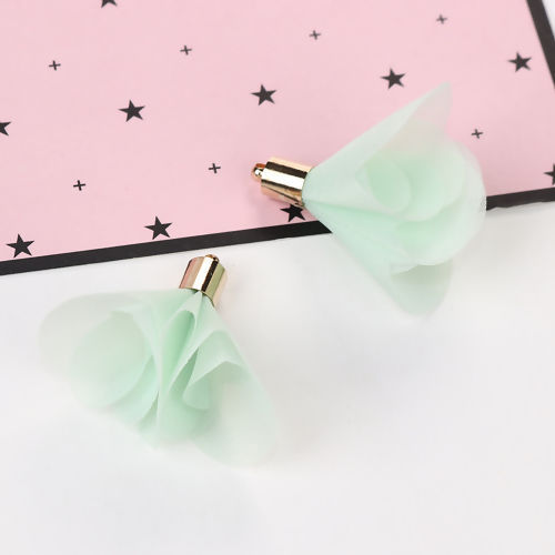 Immagine di Organza Ciondoli Nappine Fiore Oro Placcato Verde Circa 41mm x 40mm, 10 Pz