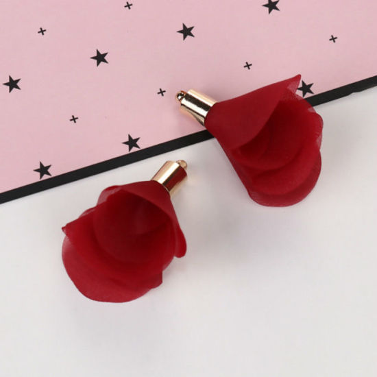 Immagine di Organza Ciondoli Nappine Fiore Oro Placcato Verde Circa 41mm x 40mm, 10 Pz