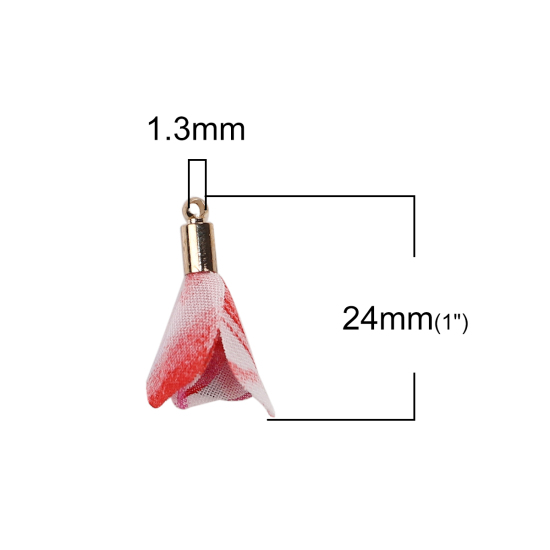 Image de Breloques en Organza Franges Pompons Glands Fleurs Doré Fuchsia Env. 24mm x 20mm, 20 Pcs