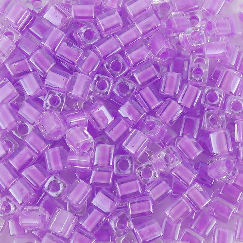 Picture of Glass (Japan Import) Square Seed Beads Pale Lilac Transparent Inside Color About 4mm x 4mm - 3.5mm x 3.5mm, Hole: Approx 1.3mm, 10 Grams (Approx 10 PCs/Gram)