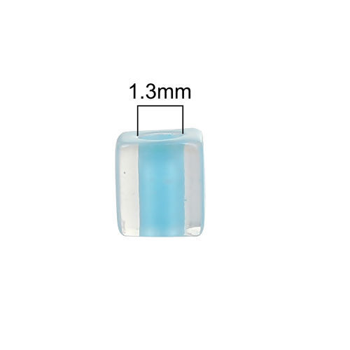 Picture of Glass (Japan Import) Square Seed Beads Light Blue Transparent Inside Color About 4mm x 4mm - 3.5mm x 3.5mm, Hole: Approx 1.3mm, 10 Grams (Approx 10 PCs/Gram)