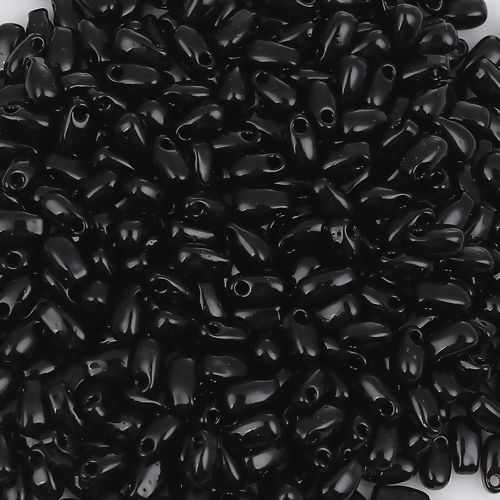 Picture of (Japan Import) Glass Long Drop Fringe Seed Beads Black Opaque About 5.5mm x 3mm, Hole: Approx 0.8mm, 10 Grams (Approx 14 PCs/Gram)