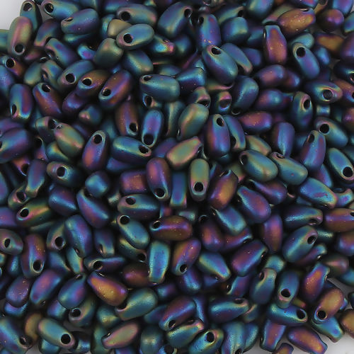 Bild von (Japan Import) Glas Tropfen Fringe Rocailles Perlen Blau Violett Metallisch Schimmernd Matt ca. 5.5mm x 3mm, Loch:ca. 0.8mm, 10 Gramm (ca. 14 Stück/Gramm)