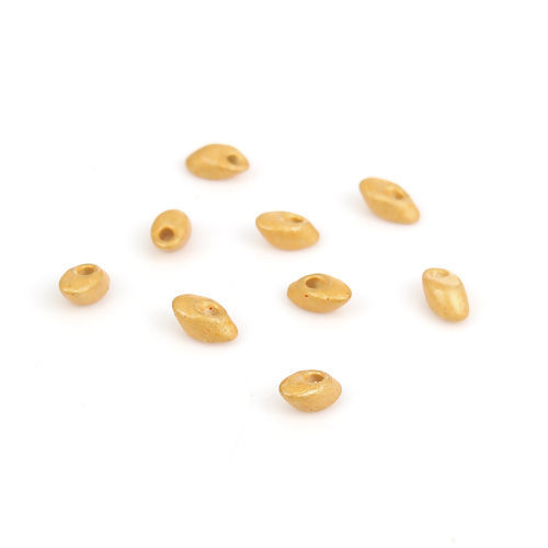 Picture of (Japan Import) Glass Long Magatama Seed Beads Khaki Duracoat Galvanized Matte Glitter Powder About 8mm x 4mm - 7mm x 4mm, Hole: Approx 1.3mm, 5 Grams (Approx 8 PCs/Gram)