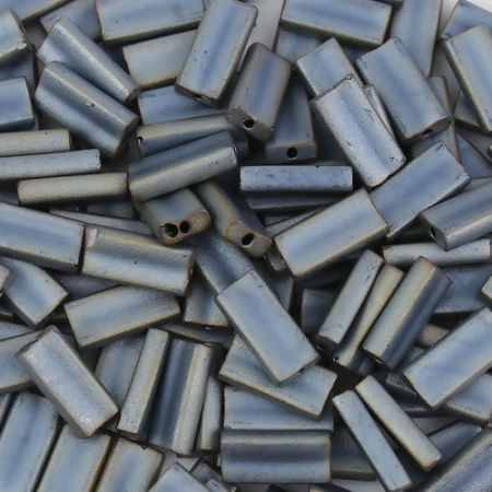 Picture of (Japan Import) Glass Oblong Seed Beads Rectangle Steel Gray Metallic Matte Frosted About 9mm x 4mm, Hole: Approx 0.6mm, 10 Grams (Approx 6 PCs/Gram)