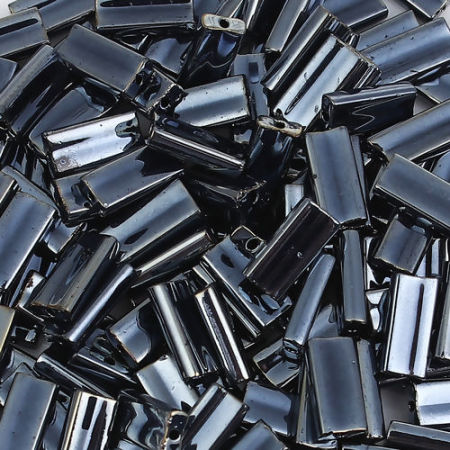 Picture of (Japan Import) Glass Oblong Seed Beads Rectangle Black Metallic About 9mm x 4mm, Hole: Approx 0.6mm, 10 Grams (Approx 6 PCs/Gram)