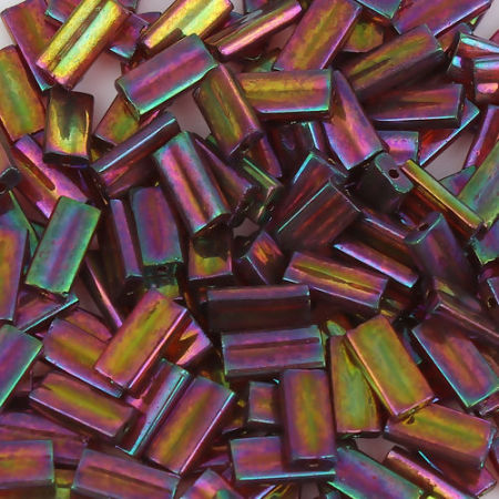 Picture of (Japan Import) Glass Oblong Seed Beads Rectangle Fuchsia Metallic AB Color About 9mm x 4mm, Hole: Approx 0.6mm, 5 Grams (Approx 6 PCs/Gram)