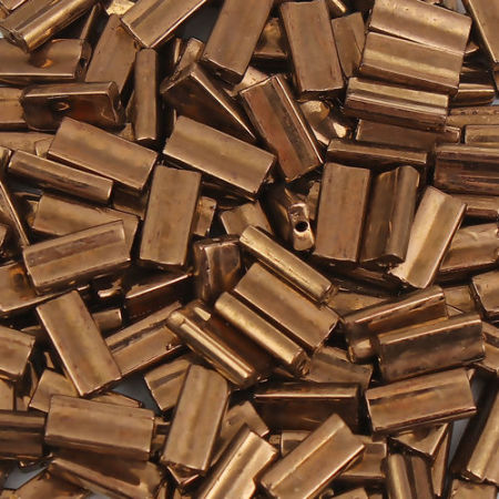 Picture of (Japan Import) Glass Oblong Seed Beads Rectangle Golden Metallic About 9mm x 4mm, Hole: Approx 0.6mm, 5 Grams (Approx 6 PCs/Gram)