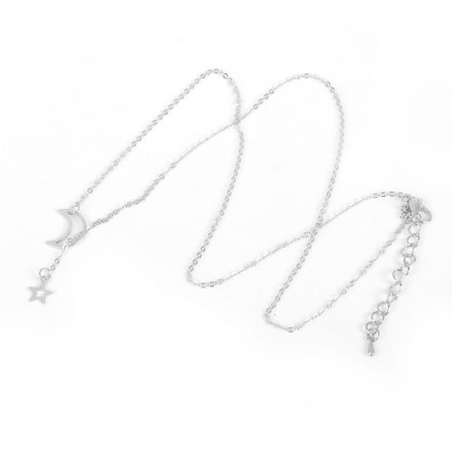 Picture of Y Shaped Lariat Necklace Half Moon Silver Tone Star 57cm(22 4/8") long, 1 Piece