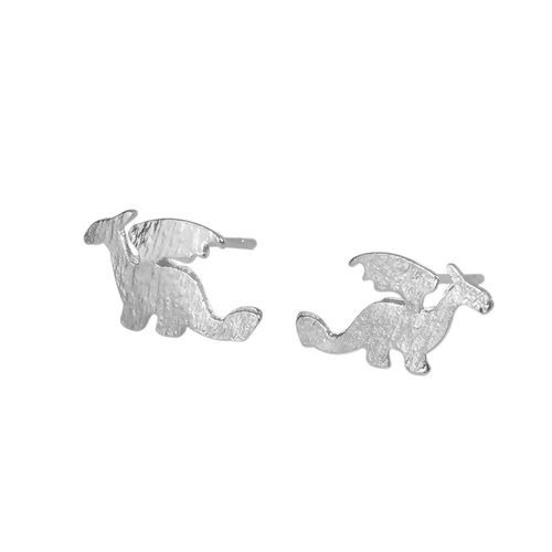Picture of Ear Post Stud Earrings Silver Plated Dinosaur Animal Wing 14mm( 4/8") x 8mm( 3/8"), Post/ Wire Size: (21 gauge), 1 Pair