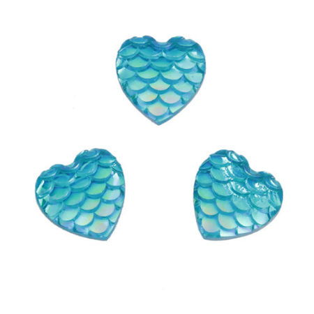 Picture of Resin Mermaid Fish/ Dragon Scale Dome Seals Cabochon Heart Lake Blue AB Color 12mm( 4/8") x 12mm( 4/8"), 50 PCs