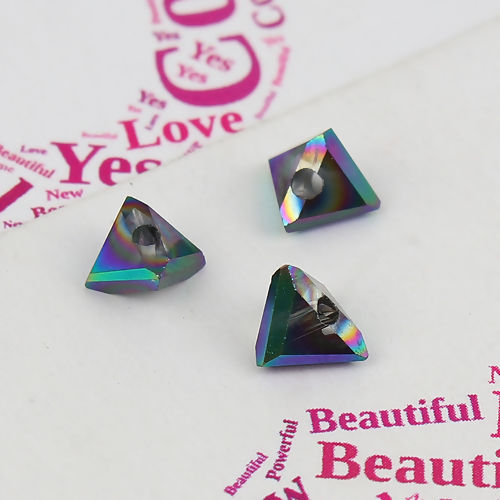 Picture of Glass Beads Triangle Purple & Green AB Rainbow Color Faceted About 6mm x 3.5mm, Hole: Approx 1.1mm, 40 PCs