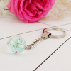 Picture of Real Dried Flower Transparent Glass Globe Bubble Bottle Keychain & Keyring Silver Tone Yellow 9.5cm, 2 PCs