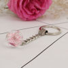 Picture of Real Dried Flower Transparent Glass Globe Bubble Bottle Keychain & Keyring Silver Tone Yellow 9.5cm, 2 PCs