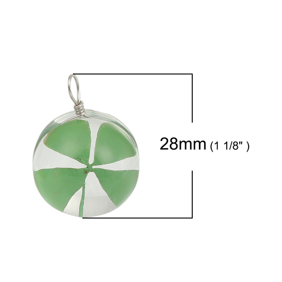 Immagine di Fiore Reale Secchi Charms Trifoglio del quattro-foglio Verde 28mm x 20mm, 2 Pz