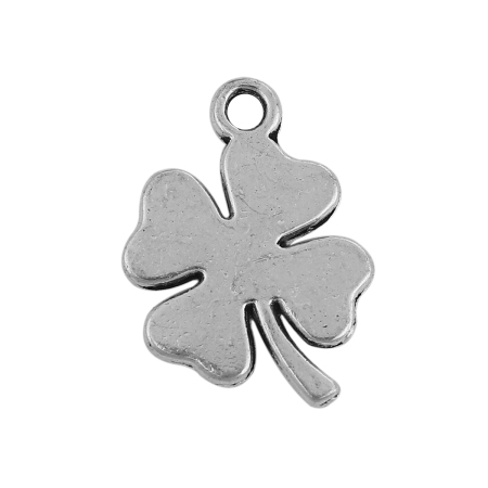 Picture of Zinc Based Alloy Charms Four Leaf Clover Antique Silver Color 18mm( 6/8") x 12mm( 4/8"), 50 PCs